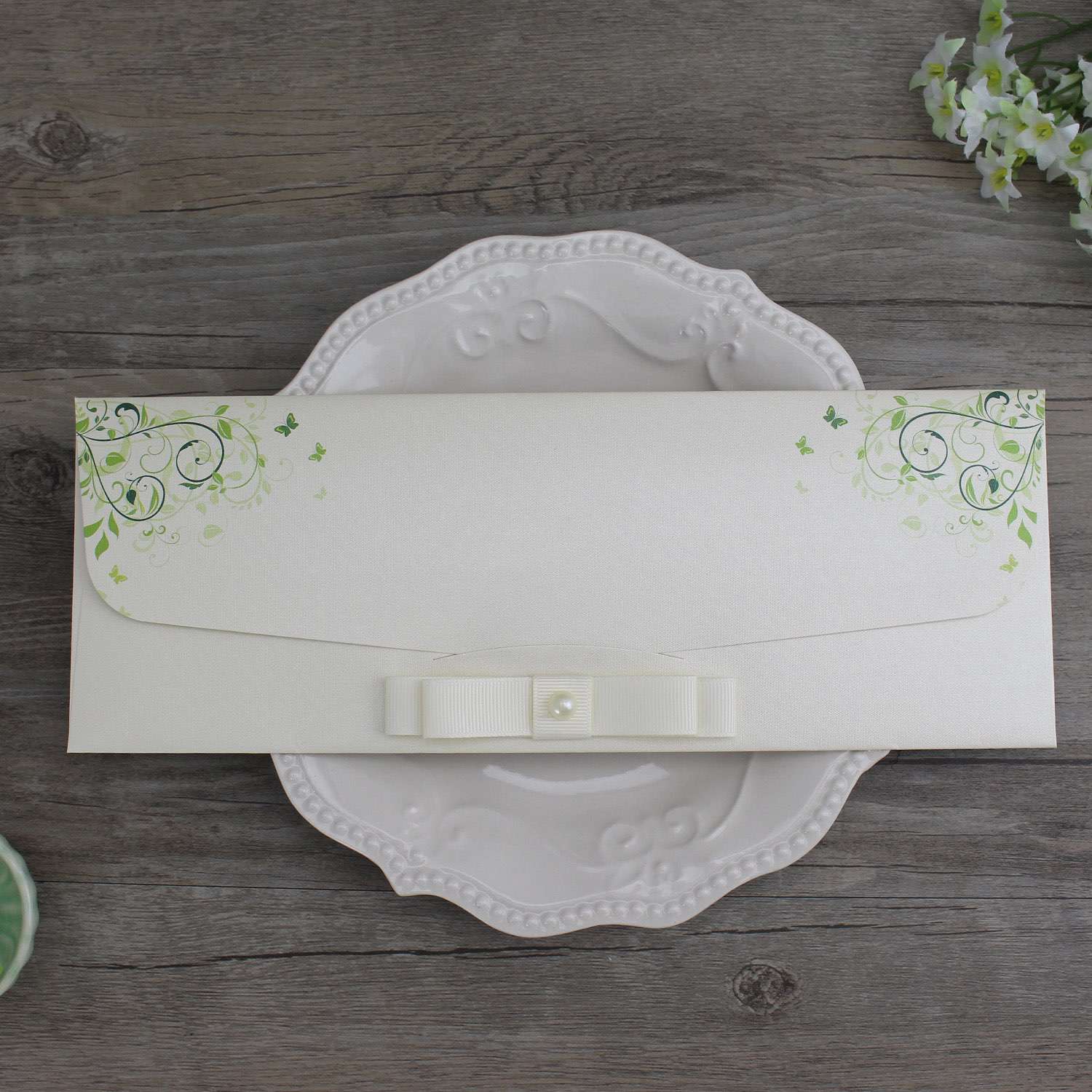 Rectangle Invitation Card with Envelope Floral Greeting Card Customized 